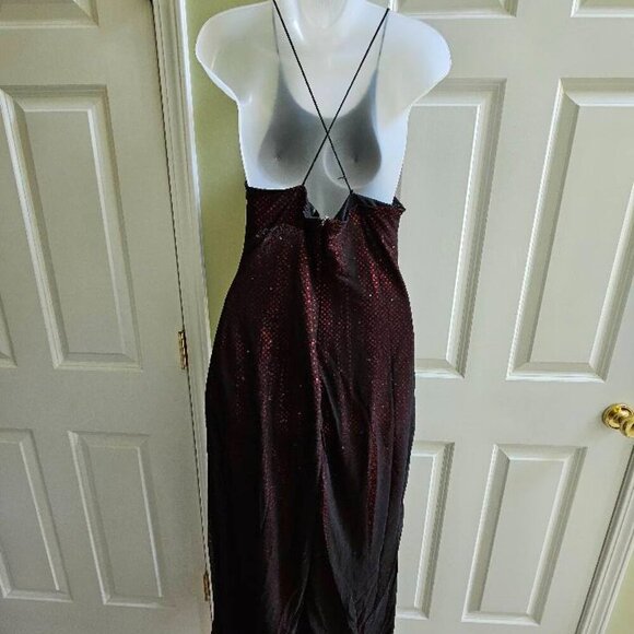 Vintage JSBoutique 90s Red & Black Beaded Criss Cross Back Maxi Formal Dress - Picture 4 of 15
